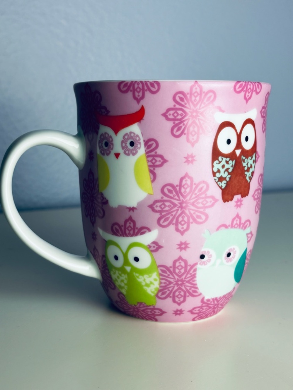 Pink Owl Pattern Ceramic Coffee Mug